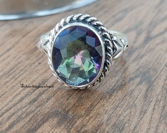 Mystic Topaz Ring, 925 Sterling Silver Ring, Gemstone Rings in Rainbow Topaz, Rainbow Ring Statement Ring