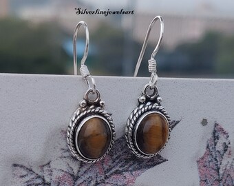 GORGEOUS Designer BALINESE Silver Cable Oval Tigers Eye Stone CLIP Earrings