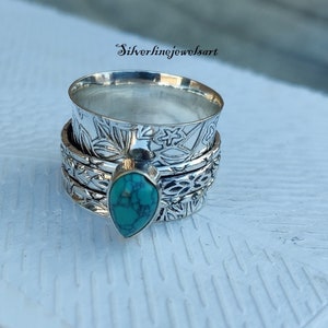 Turquoise Ring,  925 Sterling Silver, Spinner Ring, Anxiety Ring, Beautiful Ring,Worry Ring, Fidget Ring, Christmas Gift, Concentration Ring
