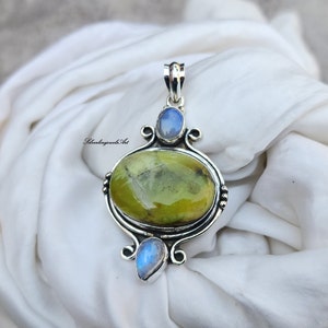 Madagascar Green Opal Pendant, 92.5 Sterling Silver, Gemstone Pendent, Handmade Item, Silver Jewelry, Natural Green Opal, Gift for Women,