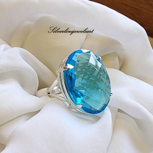 Faceted Blue topaz Ring, 925 Sterling silver, Handmade Ring, Beautiful Ring, Natural gemstone, Gift for women, Bridesmaid, Silver Jewellery.