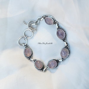 Rose Quartz Bracelet, Handmade Bracelet, 925 sterling silver, Pink Square Gemstones, Gift For Her, Silver Jewelry, Sterling Silver