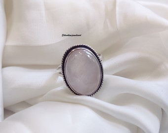 Natural Rose Quartz Ring, Handmade Ring, 925 Sterling Silver Ring, Oval Rose Quartz Ring, Gift for her, Birthstone Ring, Promise Ring, Gift
