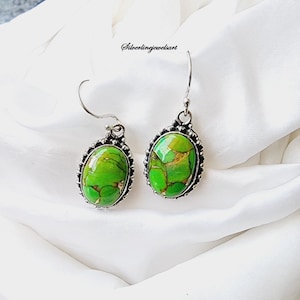 Green Turquoise Earrings: Sterling Silver Dangle Earrings, Handmade