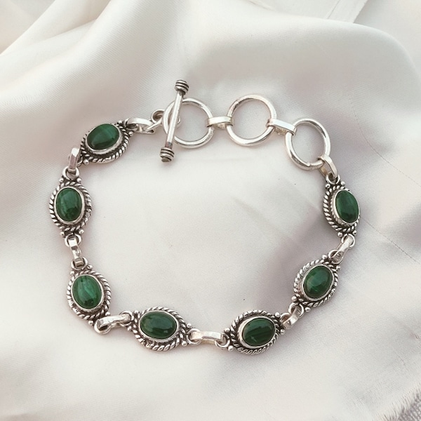 Amazing Malachite Bracelet , 925 Sterling Silver, handmade Bracelet , natural gemstone, silver jewellery, Friendship Gift, Bracelet