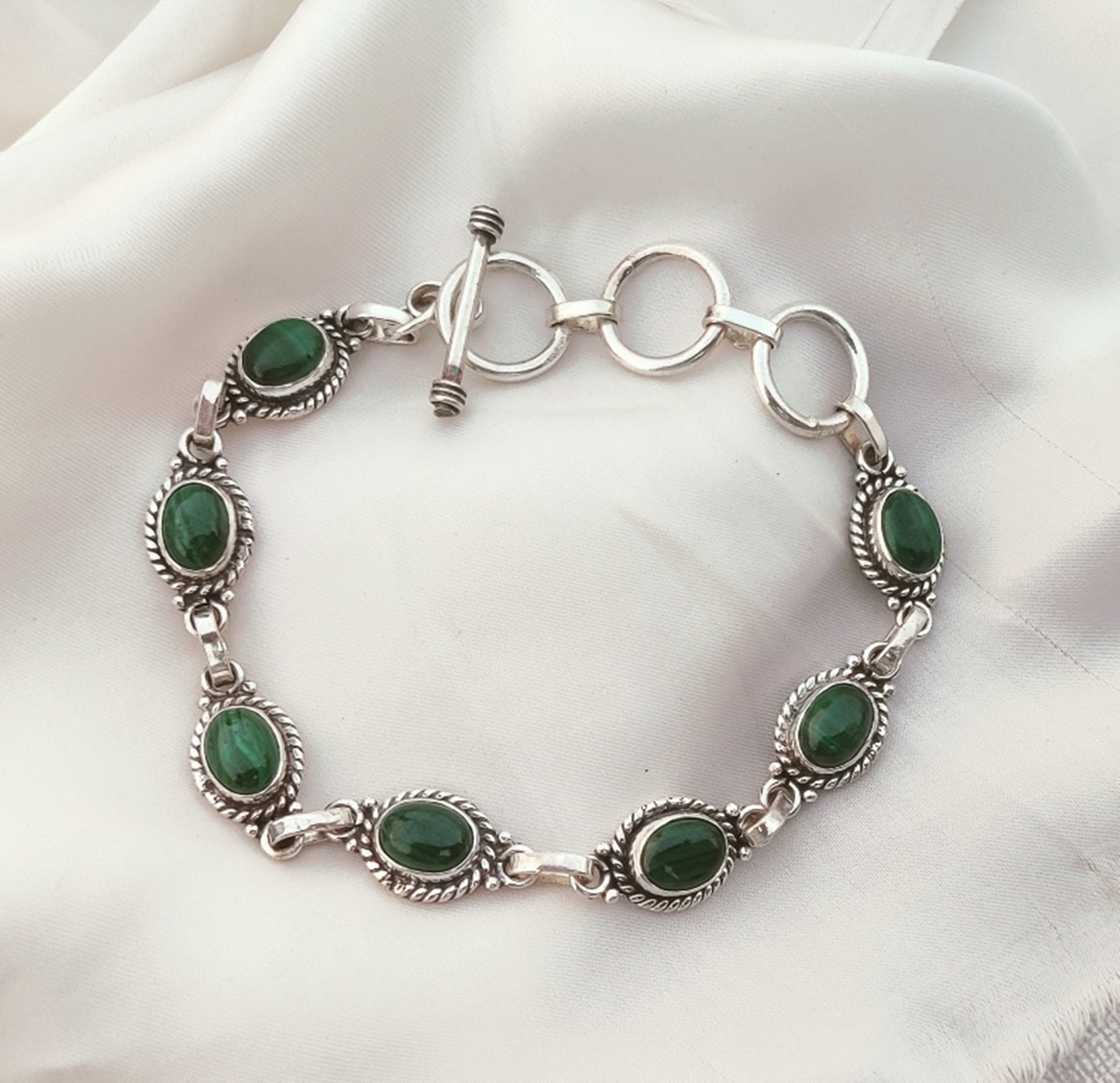 Handmade Malachite Bracelet: Sterling Silver Gemstone Jewelry