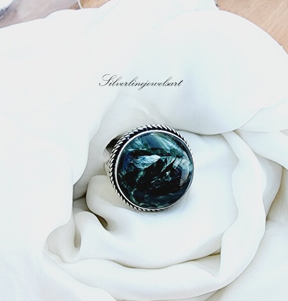 Anello In Argento 925 Con Serafinite Verde, Fatto A Mano – MO936 (tutte Le Misure) - Foto 3