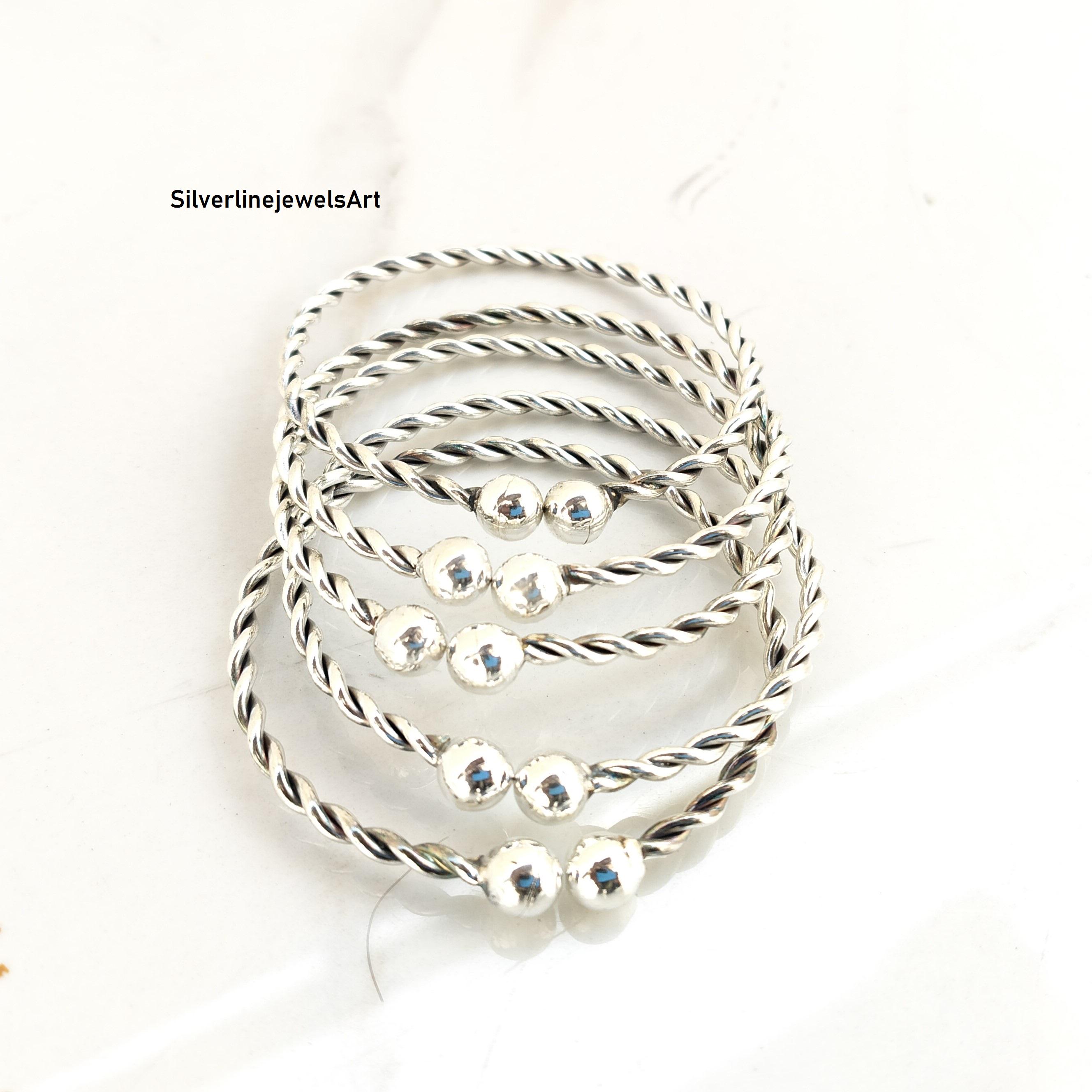 Sterling Silver Bangle Set: 7 Flower Bangles, Women's Jewelry - Etsy