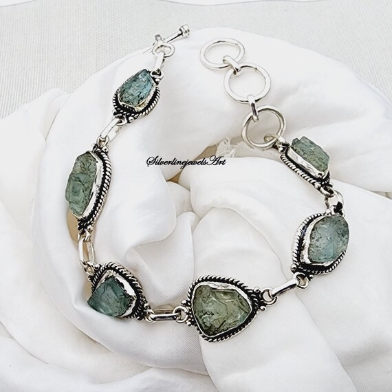 Raw aquamarine bracelet sale