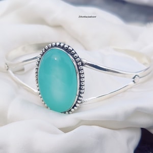 Aqua chalcedony bangle, handmade bangle, 925 sterling silver, natural gemstone, birthday gemstone, unique bangle, women bangle, gift item.