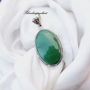 Handmade Green Jade 925 Sterling Silver Pendant Necklace
