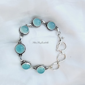 Handmade Aqua Chalcedony Bracelet: 925 Sterling Silver Jewelry