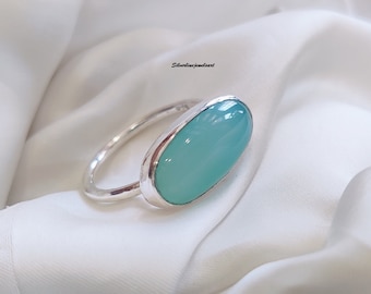 Oval Aqua Chalcedony Ring, 925 Sterling Silver Ring, Handmade Ring, Gemstone Ring, Women Ring, Aqua Chalcedony jewellery, Gift For Her.