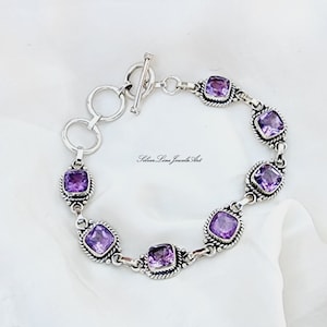 Amethyst Bracelet, 925 Sterling silver, Gemstone Bracelet, Silver Jewelry, Handmade Bracelet, Natural Gemstone, Gifts For Her, Women Jewelry