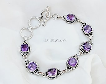 Handgemachtes Amethyst Armband: 925 Sterling Silber Boho Schmuck