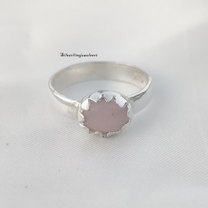 Anel de opala rosa feito à mão: aliança de prata esterlina 925, joia feminina