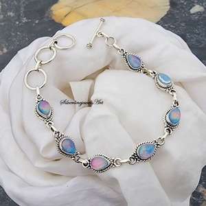 Pulsera de ópalo hecha a mano: joyería ajustable de plata de ley 925 con piedras preciosas