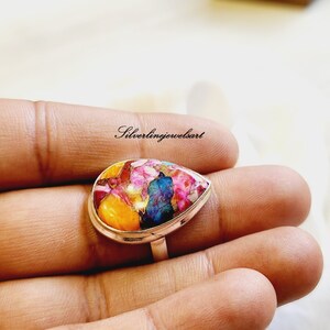 Pretty Pear Pink Oyster Turquoise Ring, Handmade Ring, 925 sterling silver, silver jewellery, Natural gemstone, Gift for her, Jewelry.