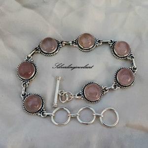Rose quartz beaded bracelet , handmade bracelet , 925 sterling silver, Pink Oval Beaded, Pretty Bracket, All Occasion Gift,