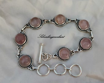 Rosenquarz Armband: Handgemachte 925 Sterling Silber Rosa Ovale Perlen