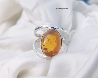 ハンドメイド　シルバーリング　シトリン ハンドメイドのシトリンスターリングシルバーリング：八角形の宝石