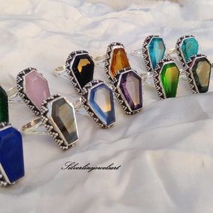 Coffin Rings, 925 sterling silver, Handmade Ring, Gemstone ring, Natural Gemstone, Friendship Ring, Women Ring, Designer Ring, Gift for her.