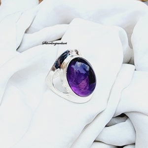 Natural Amethyst Ring, 925 Sterling Silver Ring, Handmade Ring, Split Wide Band Ring, Faceted Amethyst Ring, Hammered Ring, Gift For Her
