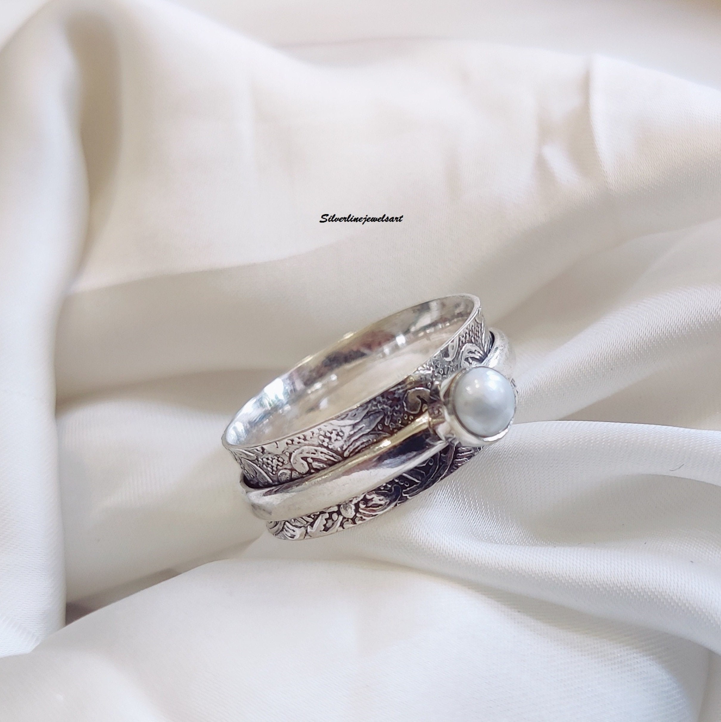 Pearl Spinner Ring, pearl ring, Silver Pearl Ring, Jewellery, Statement Ring, Sterling Silver Ring, Freshwater Pearl Ring, Anniversary Gift