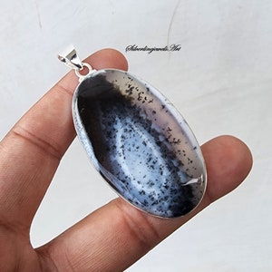 Oval Dendrite Opal Pendant: Handmade 925 Sterling Silver Jewelry