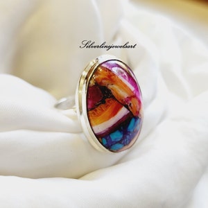 Bague faite main turquoise huître rose : bijoux en argent sterling 925 avec pierres précieuses
