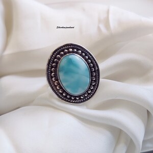Handmade 925 Sterling Silver Larimar Ring: Oval Gemstone