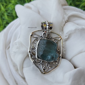 Natural Rough Aquamarine Pendant, Aquamarine Pendant, 925 Sterling Silver, Women Pendant, Gift For Her, Statement Jewelry, Handmade Gifts
