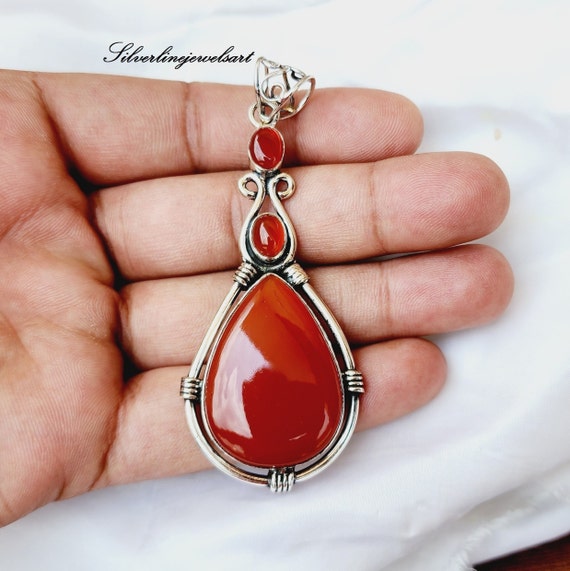 Handmade Sterling Silver Carnelian Pendant: Statement Jewelry Gift