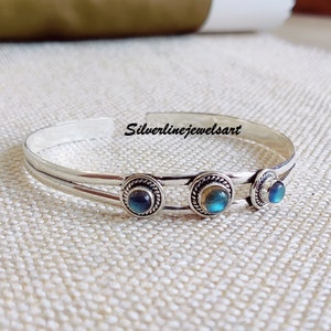 Beautiful Labradorite Bangle, 925 Sterling Silver Bangle, Handmade Bracelet, Labradorite Silver Bangle, Adjustable Bangle, Anniversary Gift