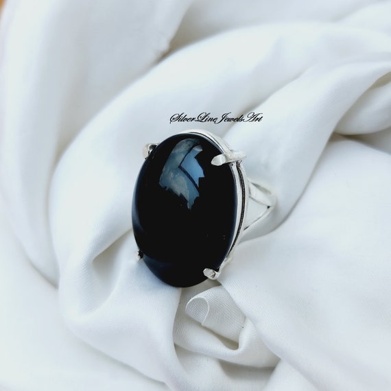 Bague en onyx noir pierre précieuse ovale en argent sterling 925