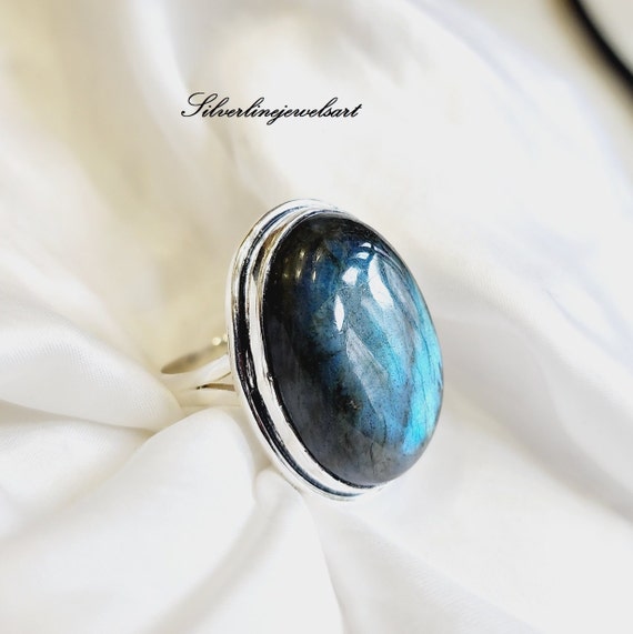 Labradorite Ring Large Elongated Oval with Split Band Sterling Silver Labradorite Ring Large Elongated Oval with Split Band Sterling Silver