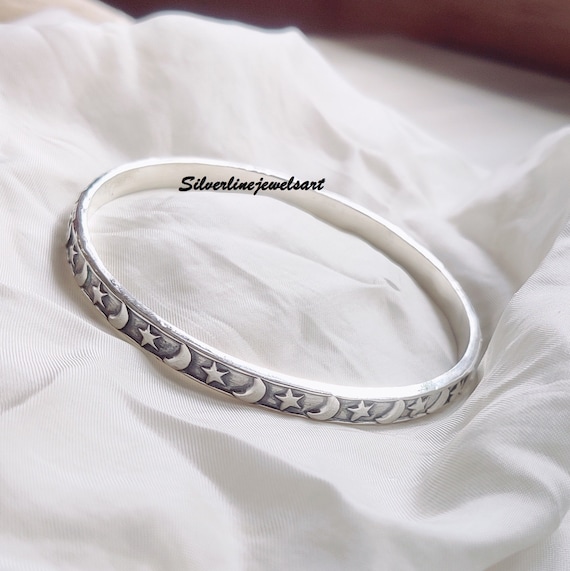 Moon Star Bangle 925 Sterling Silver Handmade Bangle Silver - Etsy