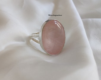 Natural Rose Quartz Ring, Handmade Ring, 925 Sterling Silver Ring, Oval Rose Quartz Ring, Gift for her, Birthstone Ring, Promise Ring, Gift