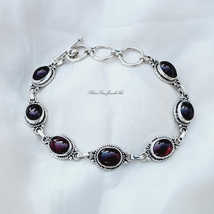 Red Garnet Bracelet, Light Weight Bracelet, Handmade Bracelet, 925 Silver Bracelet, Oval Garnet Bracelet, Gift for her, Wedding Bracelet