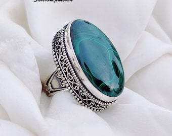 Designer Heavy  Malachite Ring, Handmade Ring, 925 solid sterling ring, Natural Malachite, Women Ring, Silver Ring, Gift for her.