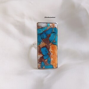 Oyster Copper Turquoise Ring , 925 Sterling Silver Ring , Wedding Ring , Promise Ring, Women Ring, Rectangle Ring , Silver Jewellery, Gift.