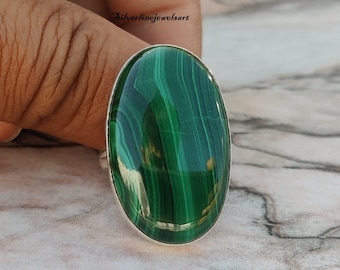 Natural Malachite Women Jewelry 925 Sterling Silver Ring Size 12 hl57199