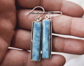 Handmade Larimar Sterling Silver Earrings: Healing Gemstone Jewelry