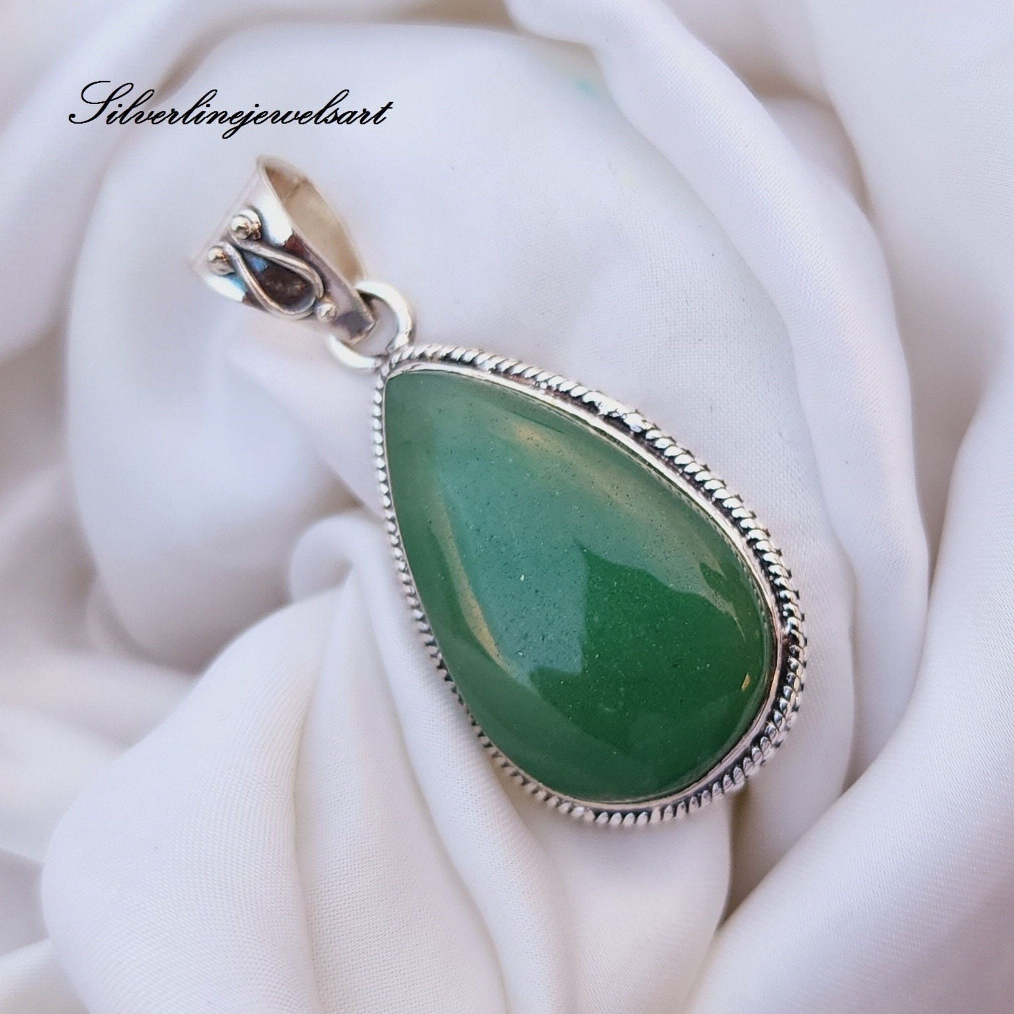 アクセサリー Vintage Silver Green Stone Necklace 925 Green Onyx Pendant, 925 Sterling Silver Pendant, Handmade Silver