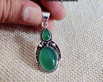 Handmade Green Onyx 925 Sterling Silver Pendant - Etsy