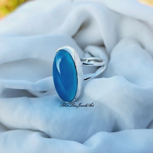 Blue chalcedony Ring, 925 Sterling Silver, Handmade Ring, Silver Jewellery, Natural Chalcedony, Birthday Gift, Finished Ring, Gift for her.