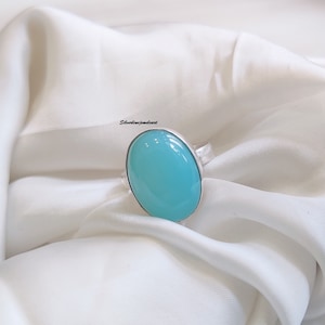 Natural Aqua Chalcedony Ring, 925 Sterling Silver Ring, Handmade Ring, Gemstone Ring, Women Ring, Aqua Chalcedony jewelry, Gift For Her.