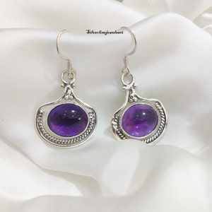 Pendientes de amatista, plata de ley 925, hechos a mano, joyería de plata, diseño único, hermosos pendientes, ideal para bodas, un regalo impresionante.