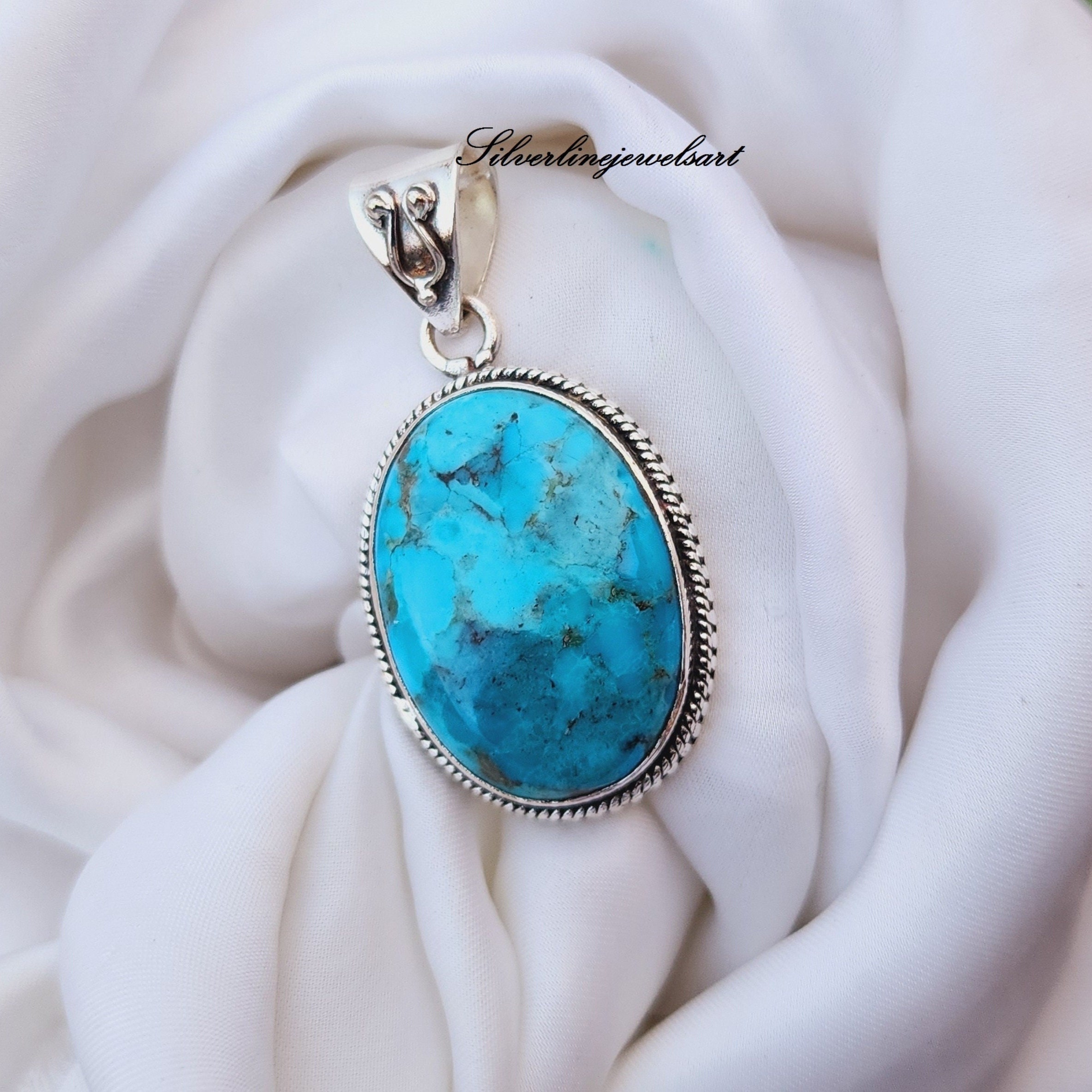 Mohave Blue Turquoise Sterling Silver Pendant Necklace - Etsy Canada