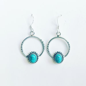 Teardrop Turquoise Earrings: 925 Sterling Silver, Composite Turquoise